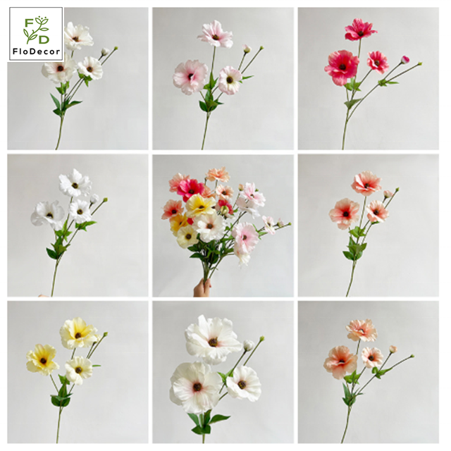 High End Korean Floral 4-heads Artificial Silk Fabric Butterfly Ranunculus Flower For Home Wedding Party Decoration