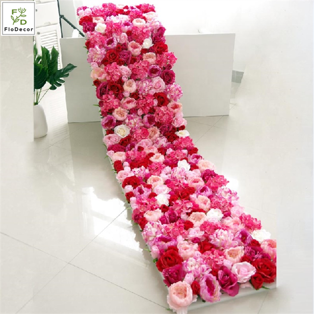 Wholesale 240cmx50cm Artificial Rose Hydrangea Gradual Color Flower Wall Panel For Wedding Party Birthday Decoration Backdrop