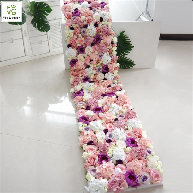 Wholesale 240cmx50cm Artificial Rose Hydrangea Gradual Color Flower Wall Panel For Wedding Party Birthday Decoration Backdrop