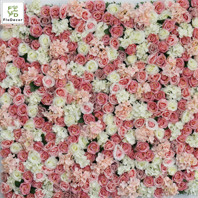 Wholesale Hot Sale Artificial Silk Rose Hydrangea 3D Effect Flower Wall Panel Wedding Party Birthday Decoration Stage Backdrop