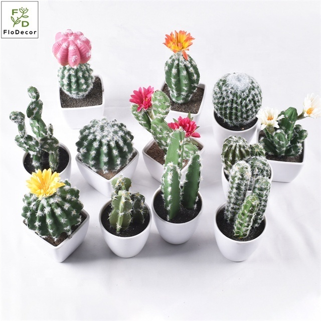 Mini Artificial Cactus Plants Greenery Potted Plants Faux Flower Ornaments