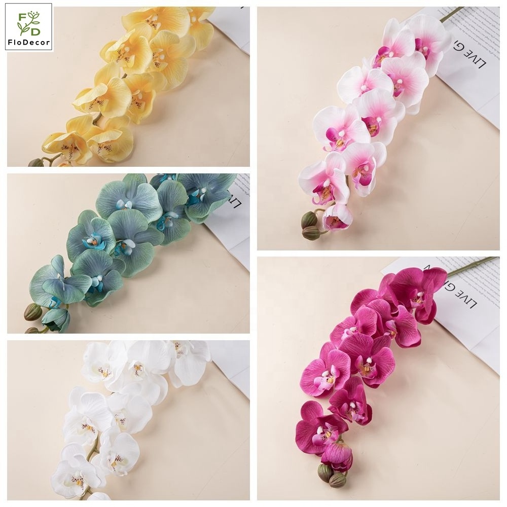 Wholesale High Quality 9 Heads Large Artificial Butterfly Orchid Flower Silk Latex Coated Real Touch Wedding Event Decoration