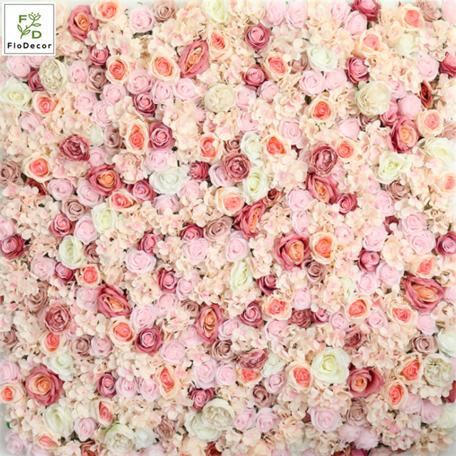 Wholesale Hot Sale Artificial Silk Rose Hydrangea 3D Effect Flower Wall Panel Wedding Party Birthday Decoration Stage Backdrop