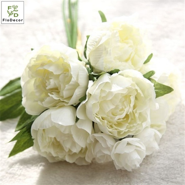 Wholesale Artificial Peony Silk Flower Bouquet Wedding Decoration Green Pink White