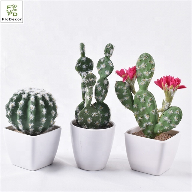 Mini Artificial Cactus Plants Greenery Potted Plants Faux Flower Ornaments