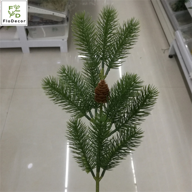 Artificial Pine Tree Stem Christmas Decorative Greenery Leaves Artificial Plants With Pine Cone