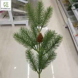 Artificial Pine Tree Stem Christmas Decorative Greenery Leaves Artificial Plants With Pine Cone