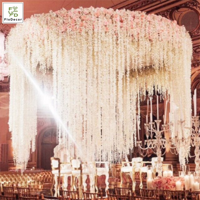 Wholesale White Artificial Flower Vine 100cm 200cm Jasmine 3.28 feet Cherry Blossom Silk Wisteria Garland Wedding Ceiling Decor