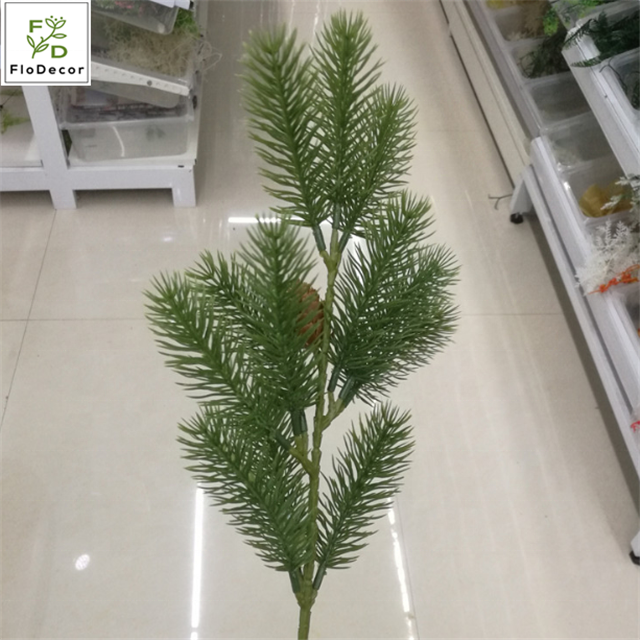 Artificial Pine Tree Stem Christmas Decorative Greenery Leaves Artificial Plants With Pine Cone