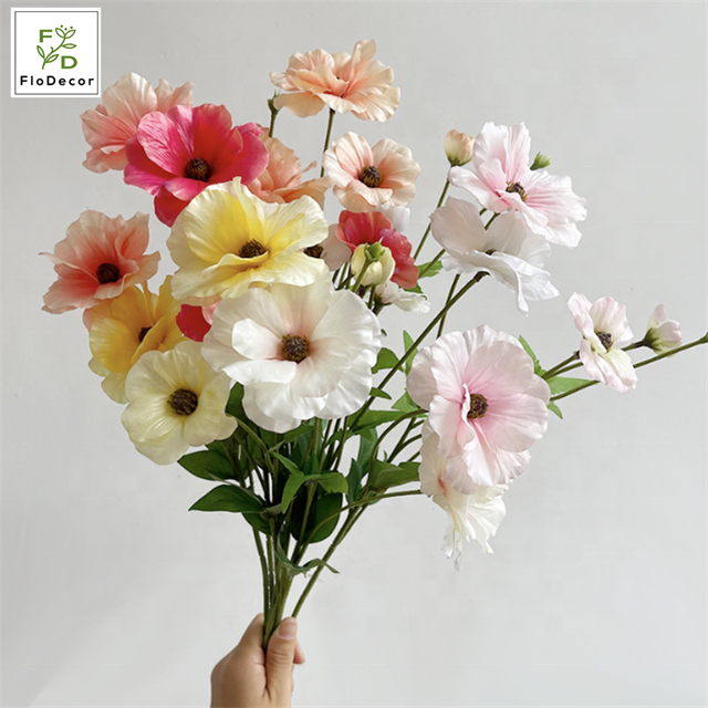 High End Korean Floral 4-heads Artificial Silk Fabric Butterfly Ranunculus Flower For Home Wedding Party Decoration