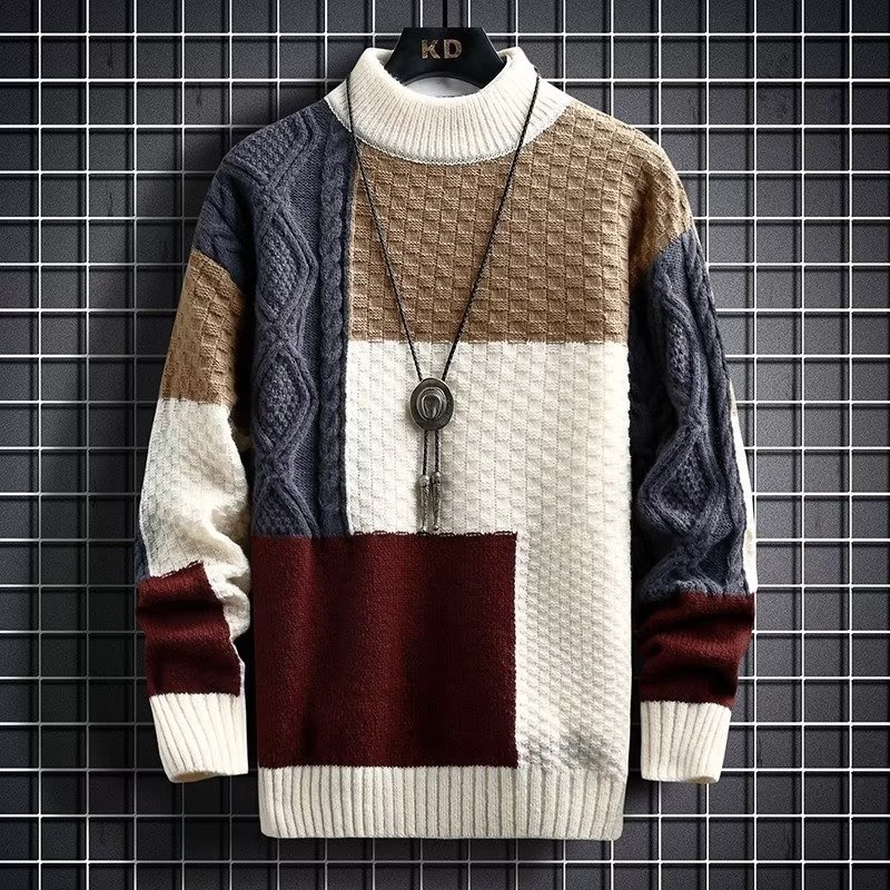 Men's r Japanese Thickened Splicing Korean Style Trendy Sweater with Bottom Knitted Shirt for Men knitted sweater