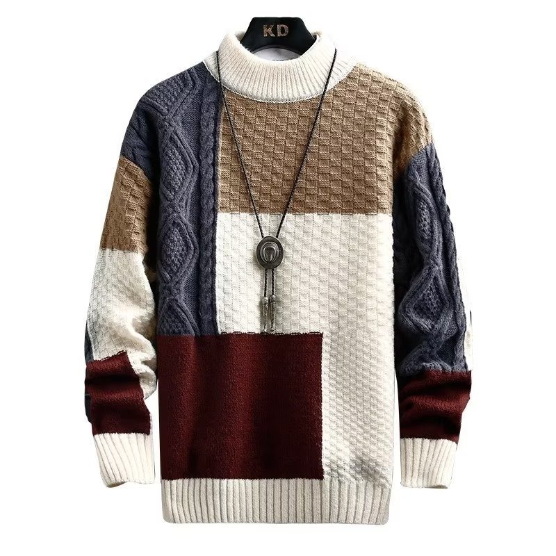 Men's r Japanese Thickened Splicing Korean Style Trendy Sweater with Bottom Knitted Shirt for Men knitted sweater