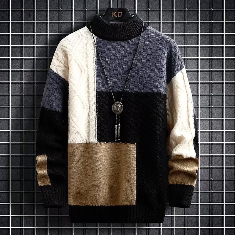 Men's r Japanese Thickened Splicing Korean Style Trendy Sweater with Bottom Knitted Shirt for Men knitted sweater