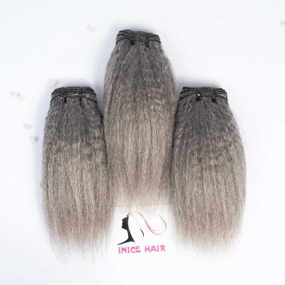 Grey hair weaves vendor kinky straight virgin grey human hair weaving 100g per bundles natural grey mixed black hair bundles