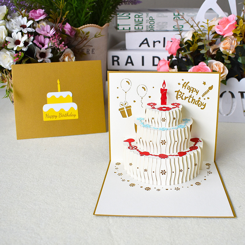 Aegean Cake White Paper Card Pop-up Funny Gift 3d Popup Birthday Invitation Cards For Kids