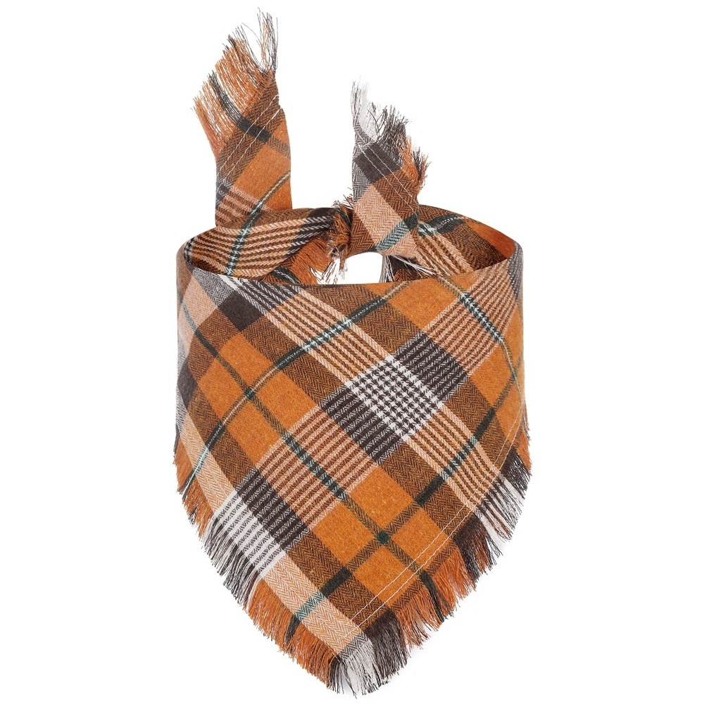 Custom Stylish Plaid Dog Bandana Bibs Scarf Christmas Pet Dog Bandanas with Tassels Edges for Festival