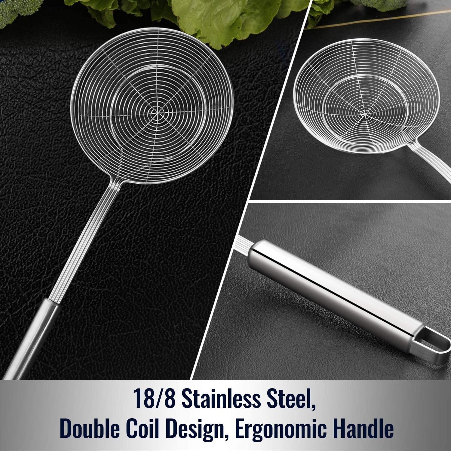 Wholesale 5.4 Inch Kitchen Utensils Solid Stainless Steel Spider Strainer Skimmer Ladle for Cooking and Frying