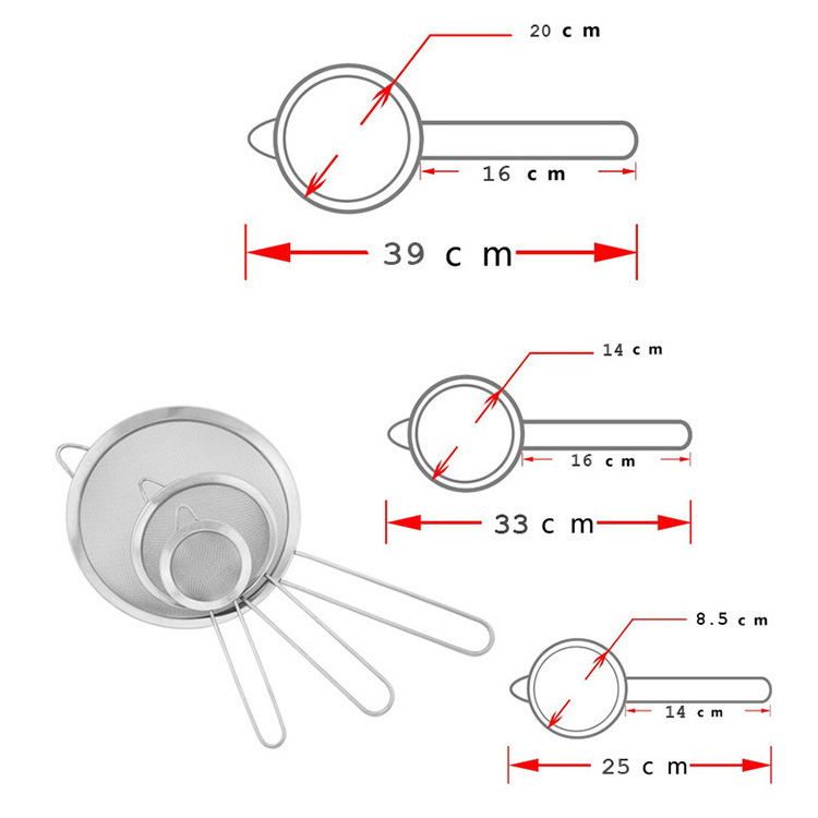 Kitchen Premium Stainless Steel Strainer Colanders Sifters Set of 3 Fine Mesh Strainers for Vegetables Filtering Food