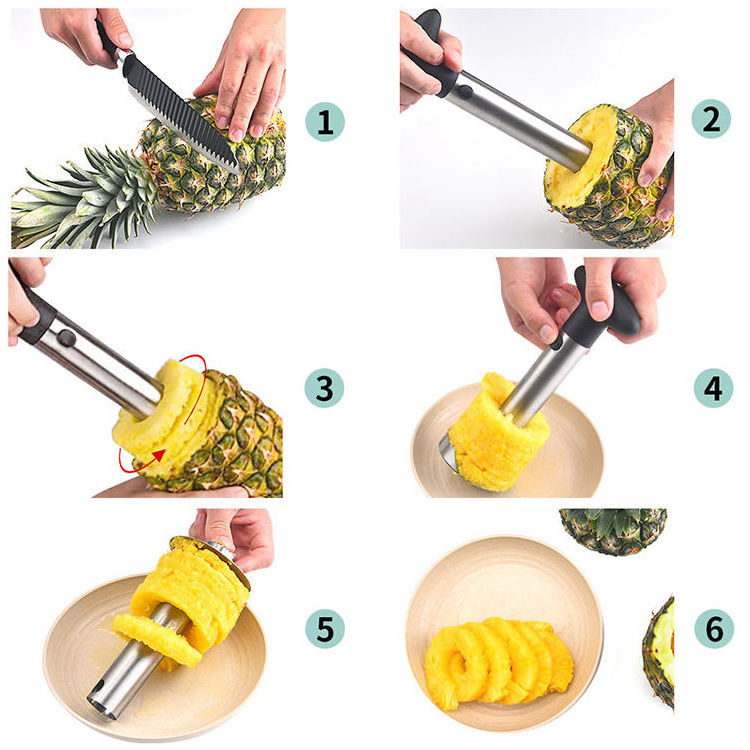 Easy Kitchen Fruit Tool Stainless Steel Pineapple Slicer Cutter Pineapple Corer and Slicer Tool for Easy Core Removal & Slicing