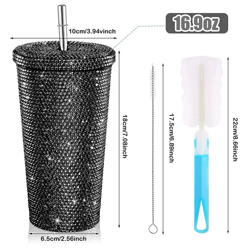 Diamond Studded Tumbler Glitter Water Bottle Stainless Steel Vacuum Thermal Rhinestone Tumbler with Straw for Pineapple Cup