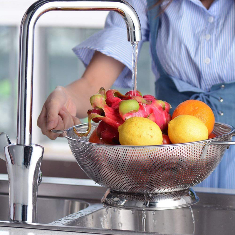 Kitchen Food Strainer Basket Pot Drainer Stainless Steel Colander Bowl Metal Colander for Fruits and Vegetables Sifter