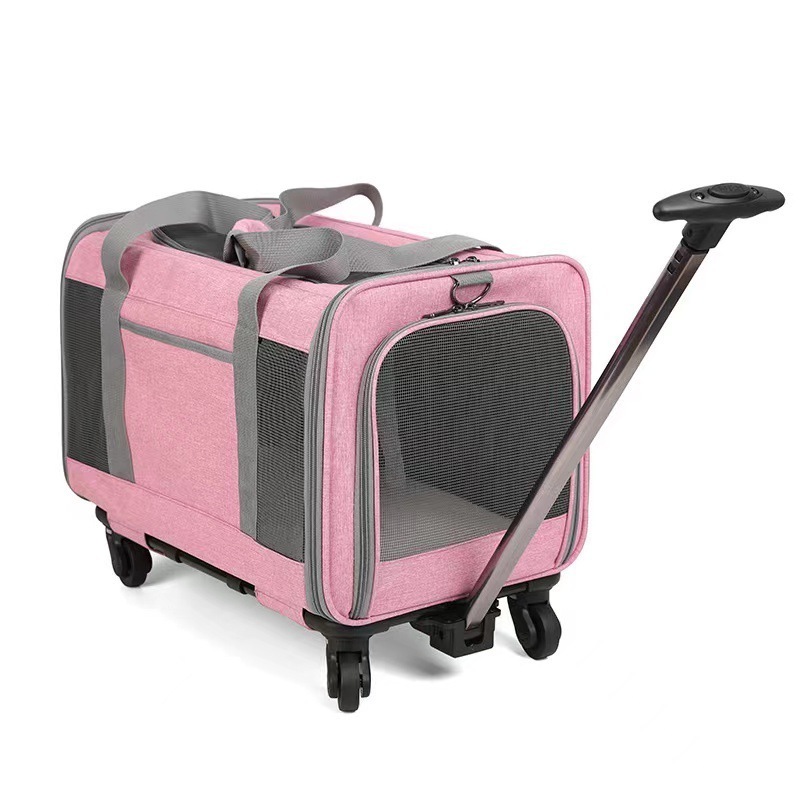 Custom Cat Dog Carrier with Wheels Airline Approved Rolling Pet Carrier with Telescopic Handle for Flight Camping Outdoor