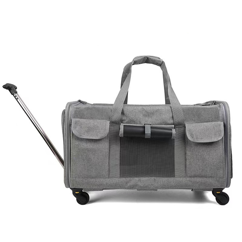 Custom Cat Dog Carrier with Wheels Airline Approved Rolling Pet Carrier with Telescopic Handle for Flight Camping Outdoor