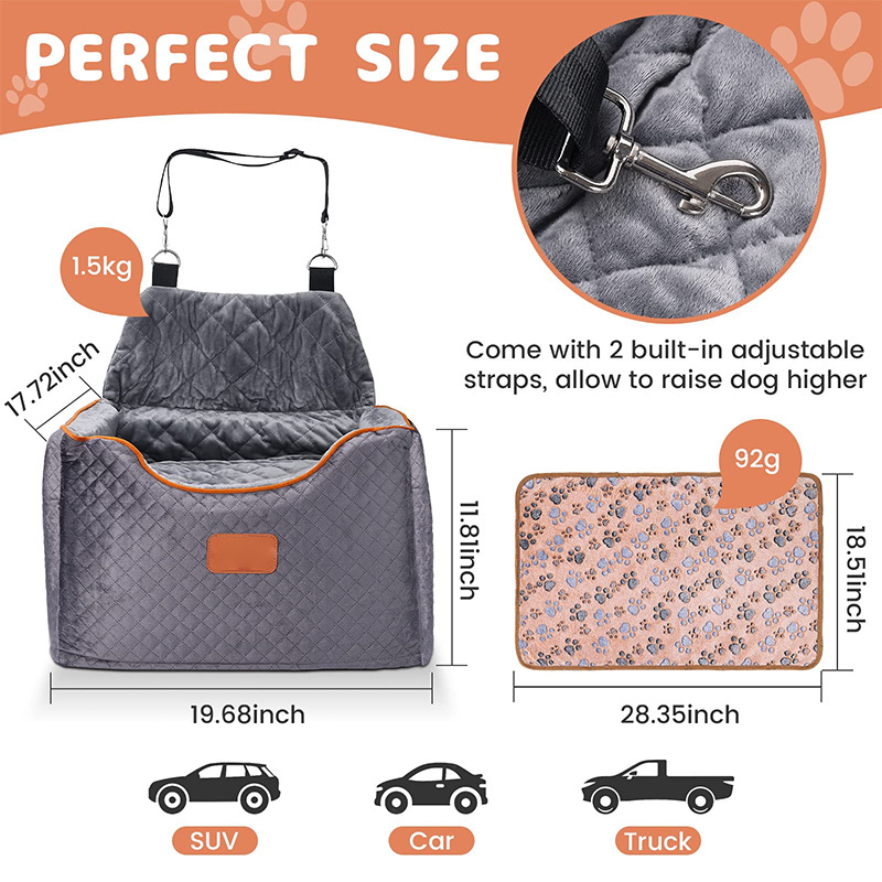 Custom Memory Foam Dog Booster Seats Pet Dog Car Seat with Washable Removable Cover and Storage Pockets