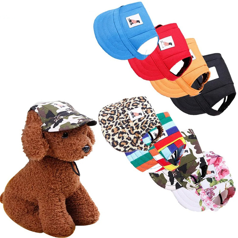 Pet Dog Hats Lovely Small Dog Cat Baseball Cap Canvas Visor Sun Protective Hat for Summer with Ear Holes Kitten Puppy