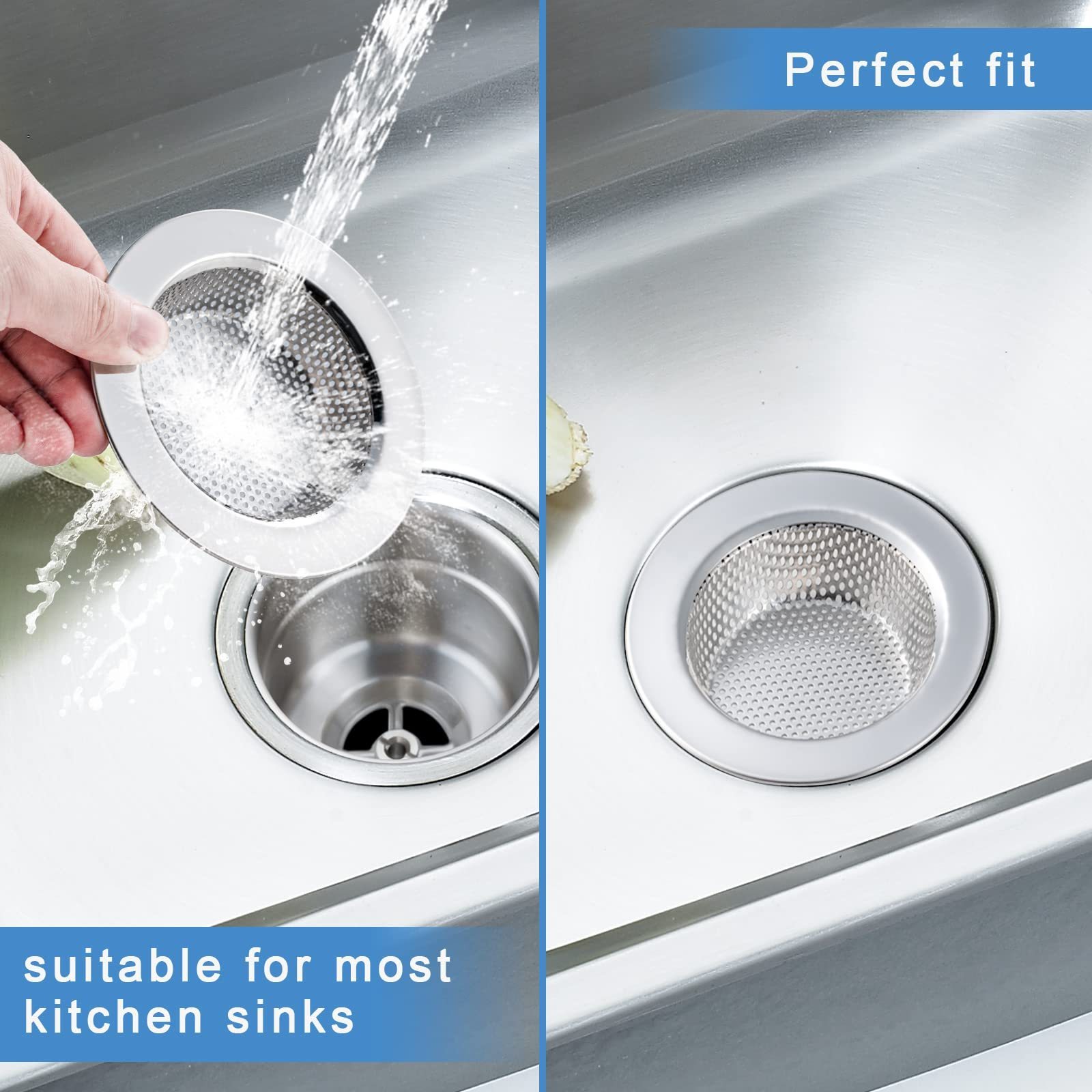 Upgraded Double-Layer Safe Design Stainless Steel Kitchen Sink Strainer Sink Drain Basket for Prevent Blockage