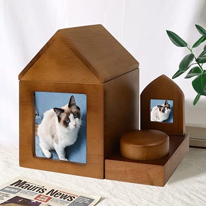 Personalized Custom Memorial Keepsake Cremation Wooden Pet Dog Cat Urns for Dogs Ashes with Photo Box for Dogs Cats