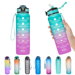 Leakproof BPA Free 1L 32 oz Tritan Motivational Water Bottle with Time Marker for Drinking Sports Water Bottle for Fitness Gym