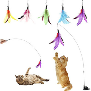 Powerful Suction Cup Handheld Interactive Cat Teaser Stick Feather Cat Toy for Kitty Kitten Scratching Exercise Indoor