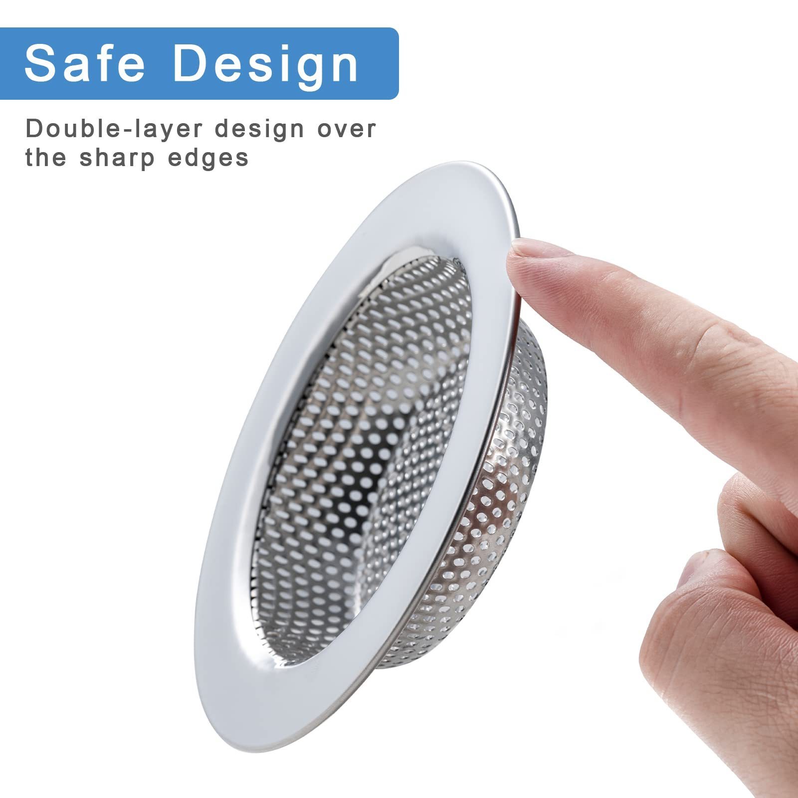 Upgraded Double-Layer Safe Design Stainless Steel Kitchen Sink Strainer Sink Drain Basket for Prevent Blockage