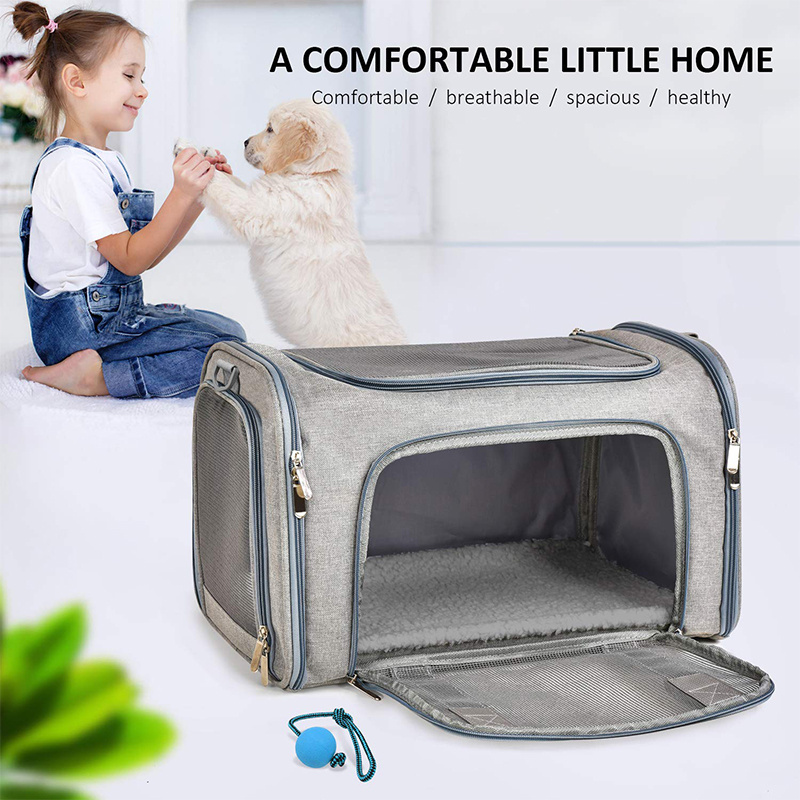 Custom Logo Airline Approved Foldable Portable Collapsible Puppy Black Grey Pet Dog Cat Carrier Bag for Travel