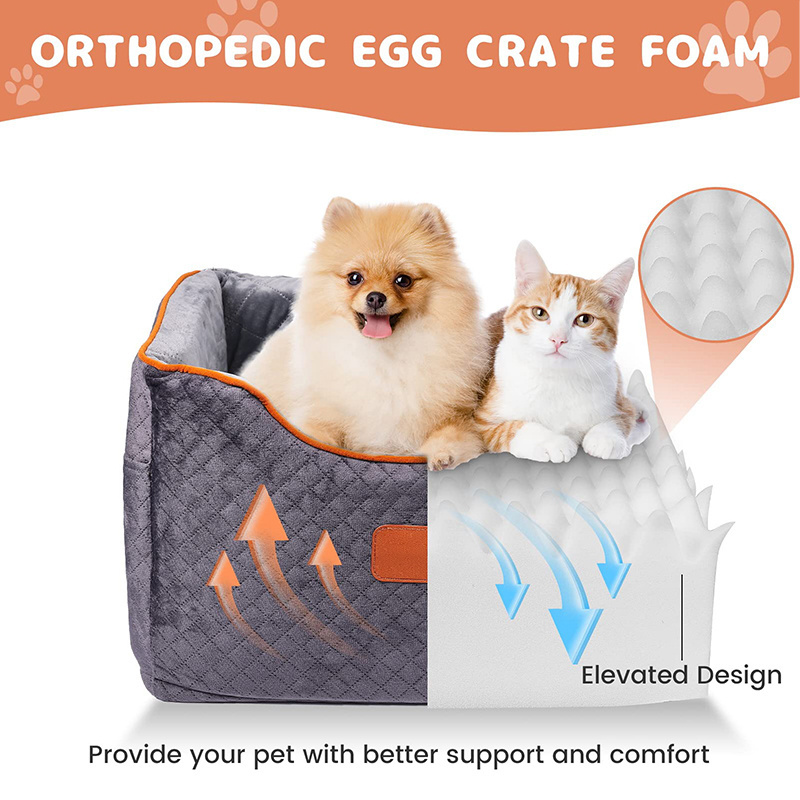 Custom Memory Foam Dog Booster Seats Pet Dog Car Seat with Washable Removable Cover and Storage Pockets