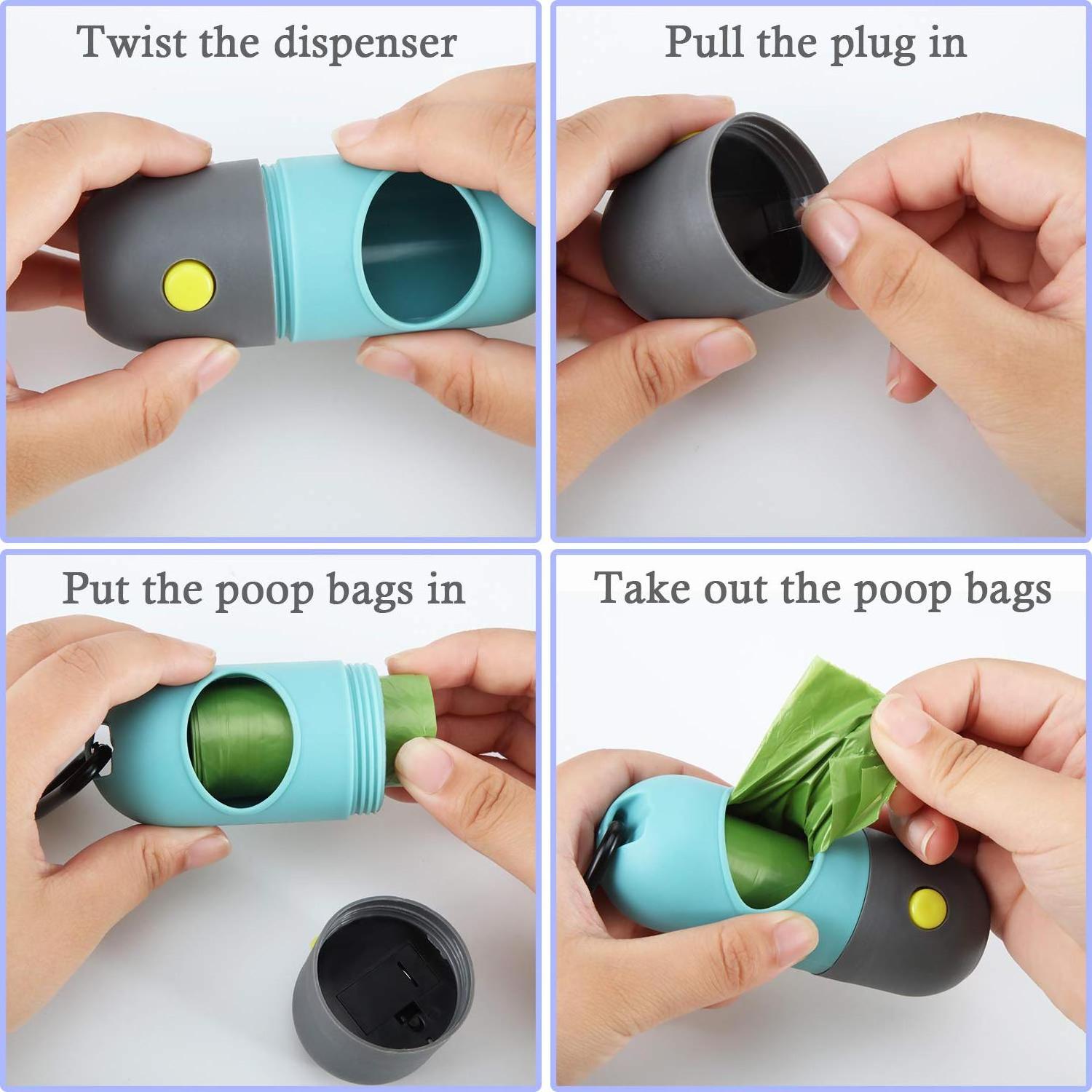 Custom Leak-Proof LED light Waste Bags Dog Poop Waste Bag Holder Dispenser with LED Flashlight