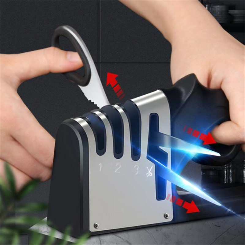 New Knife Sharpener 4 in1 Diamond Ceramic Stone Professional Chef Knife Sharpener Scissors Tungsten Kitchen Knives Sharpening