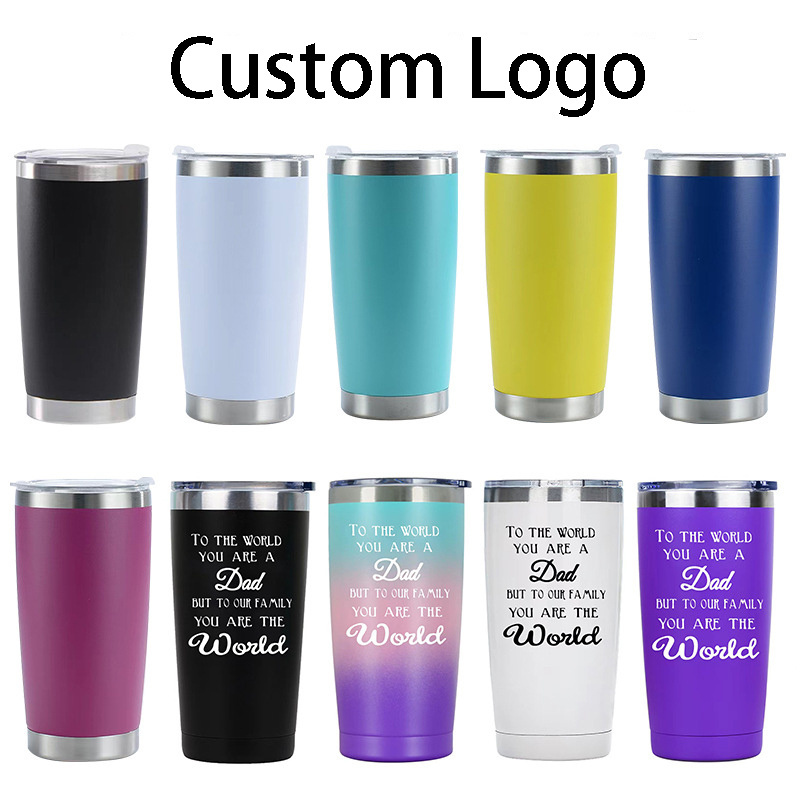 Factory Custom Laser Engraved Powder Coat Flask Car Cup Coffee Travel Mug Stainless Steel Vacuum 20 oz 30 oz Tumbler with Lid