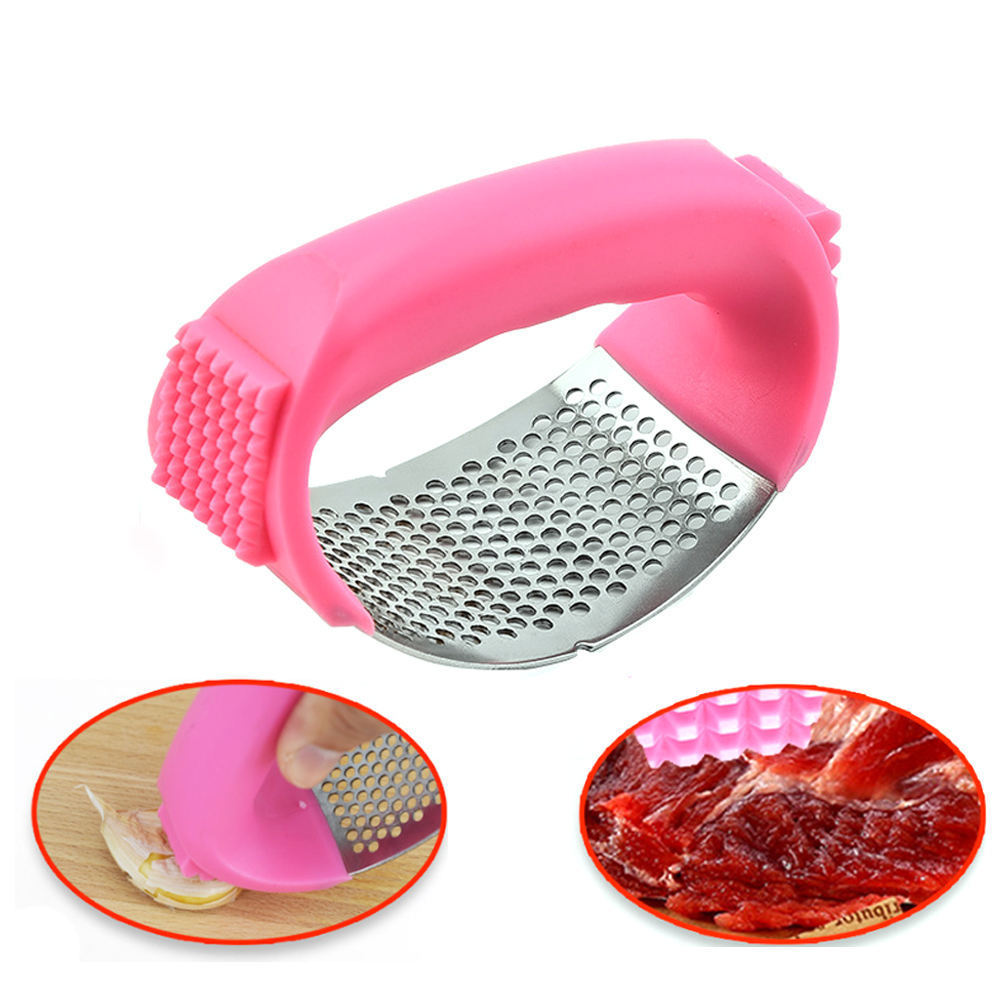 Multifunctional Manual Garlic Press Rocker Stainless Steel Garlic Chopper Mincer Crusher Garlic Press with Meat Needle