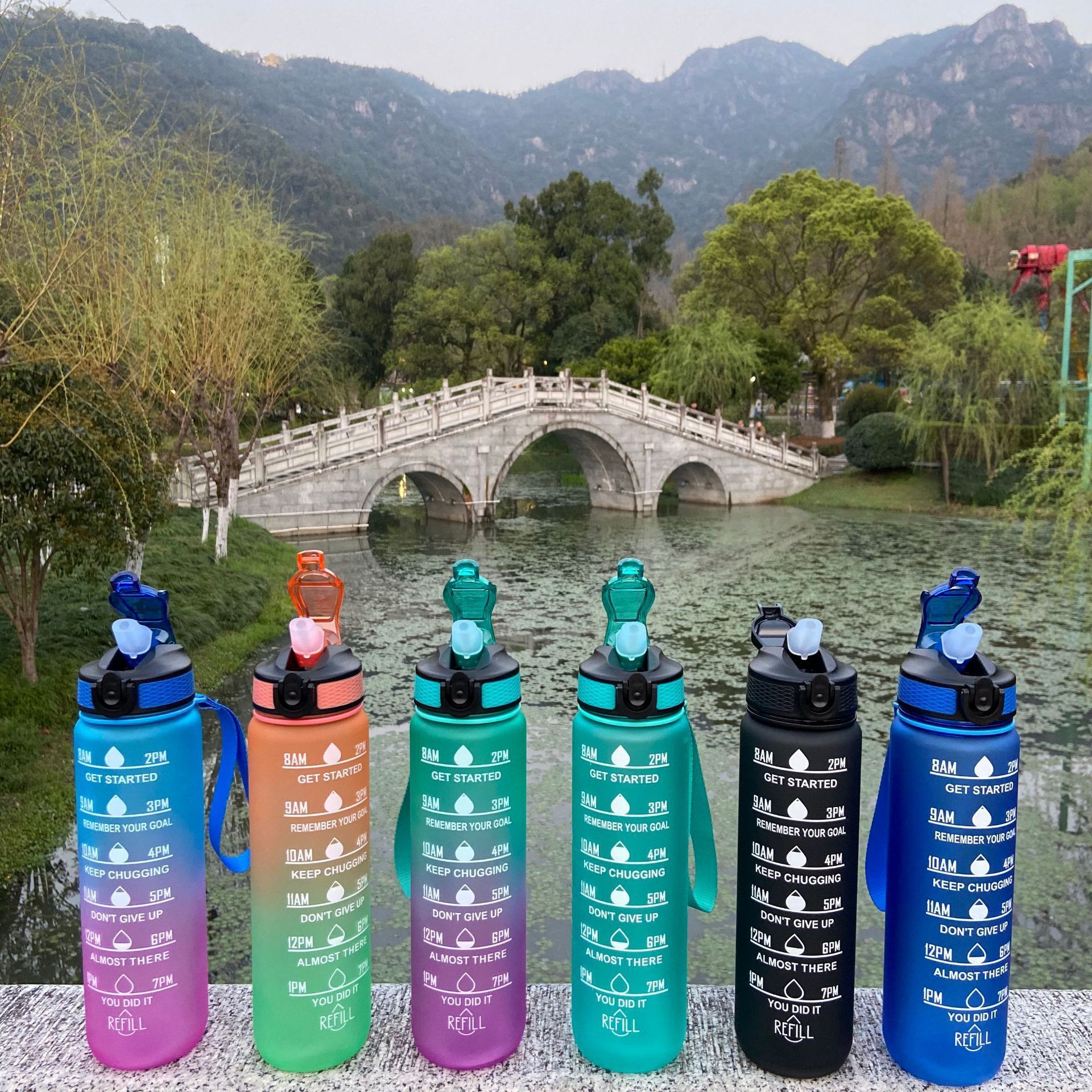 Custom Printed Leakproof 1 Liter Water Bottle Motivational Sport Water Bottle for Drinking Outdoor Travel Gym Fitness