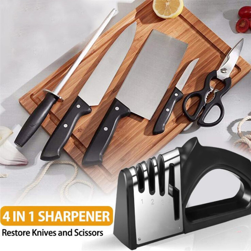 New Knife Sharpener 4 in1 Diamond Ceramic Stone Professional Chef Knife Sharpener Scissors Tungsten Kitchen Knives Sharpening