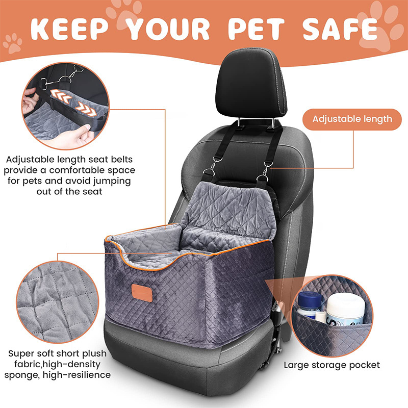 Custom Memory Foam Dog Booster Seats Pet Dog Car Seat with Washable Removable Cover and Storage Pockets