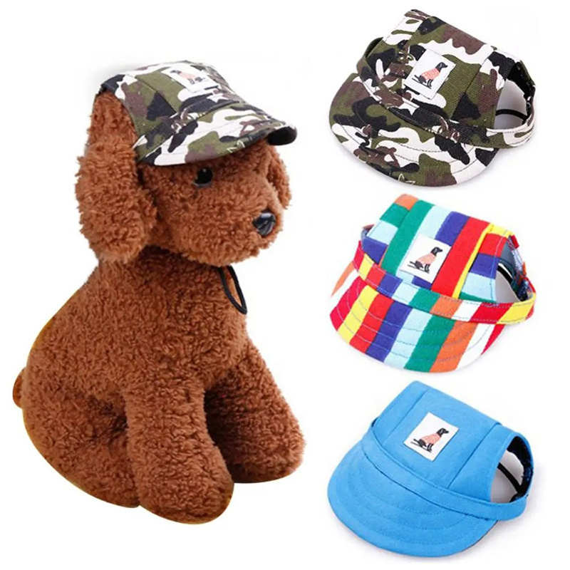 Pet Dog Hats Lovely Small Dog Cat Baseball Cap Canvas Visor Sun Protective Hat for Summer with Ear Holes Kitten Puppy