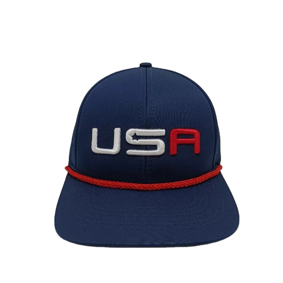 Navy High quality Polyester Baseball Hat With Rope  Laser Holes Cut Embroidered Sport Hats 6 Panels Free Sample Cost