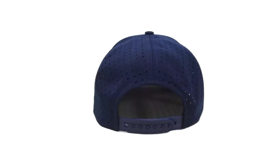 Navy High quality Polyester Baseball Hat With Rope  Laser Holes Cut Embroidered Sport Hats 6 Panels Free Sample Cost