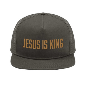 Jesus is King Embroidery Logo Trucker Hat Flat Brim 5 Panel Custom Design Sport Cap Gorras High Profile High Quality Vietnam Cap