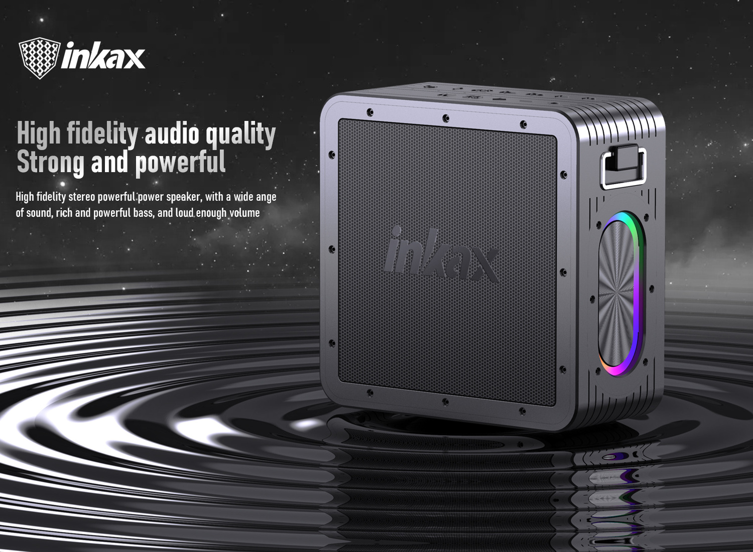 Inkax High Quality Deep Bass Speaker BT/AUX/TF/USB OTG Live Streaming Karaoke Portable Outdoor Speaker with 2 Microphone