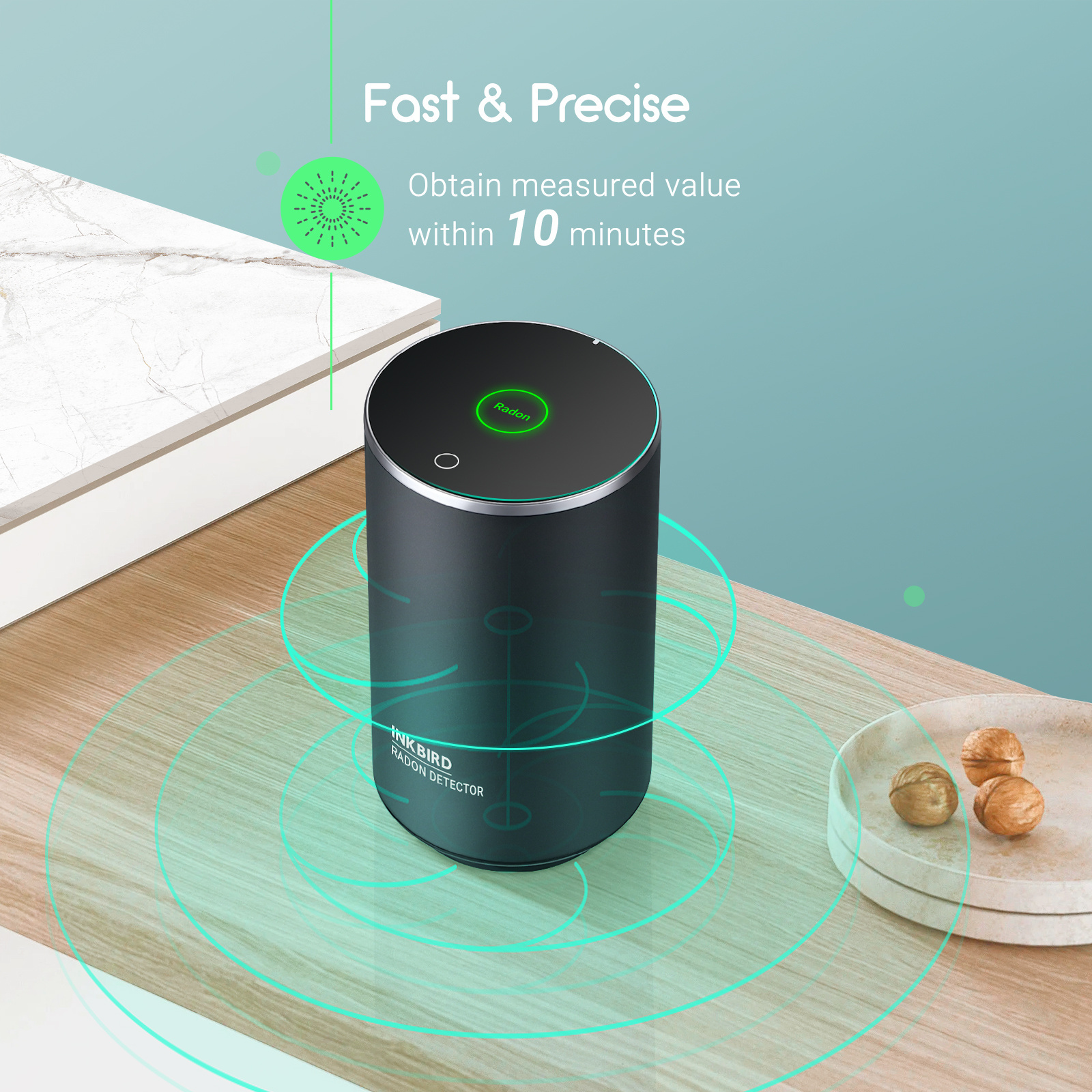 INKBIRD INK-RD2 Home Radon Detector with Pulse Ion Chamber Sensor, Integrated Sound and Light Alarm, Short-Term Monitoring