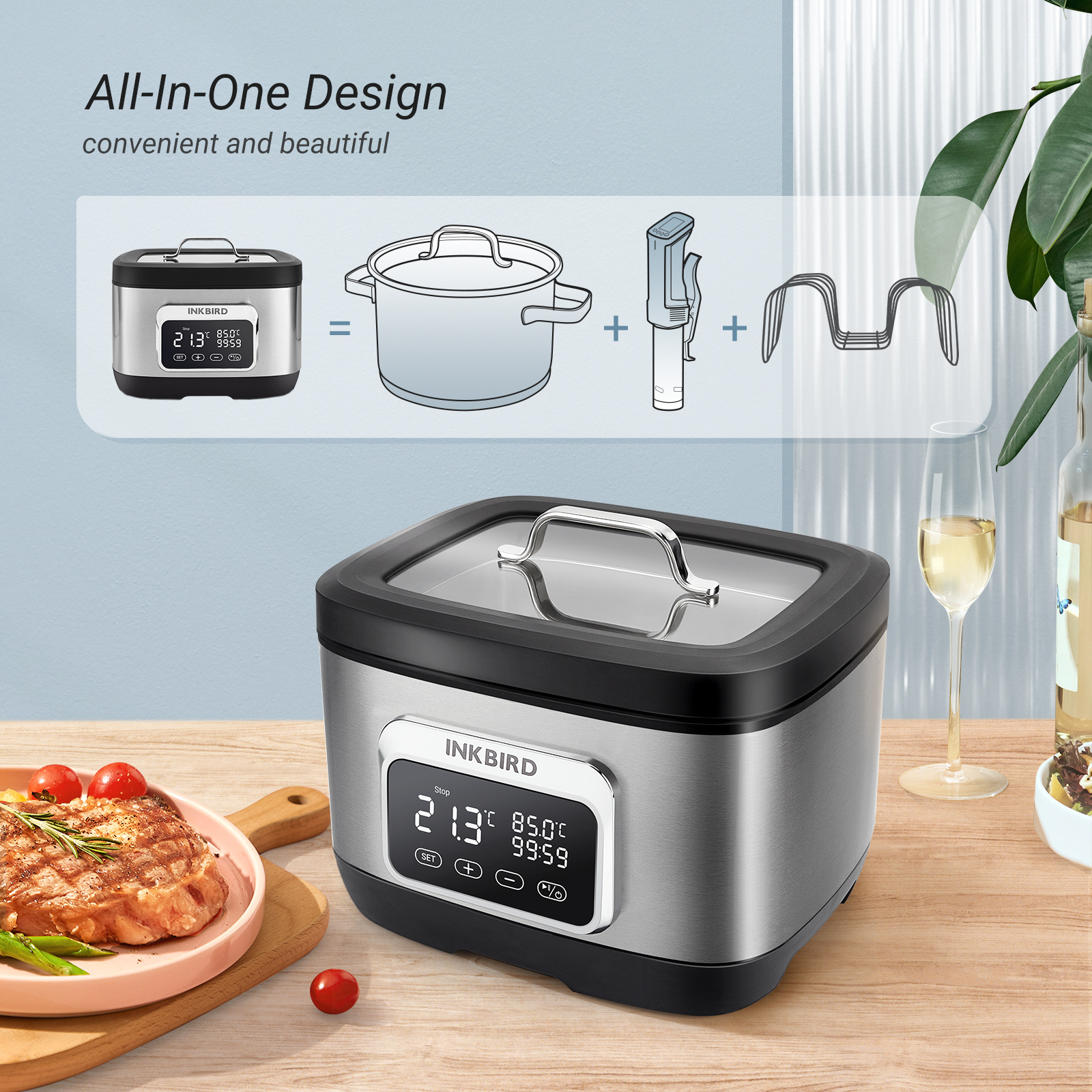 INKBIRD 8L Sous Vide Cooker ISV-500W Slow Cooker with WiFi and APP Control